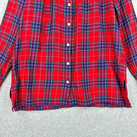 J. Jill Top Womens Petite XS Red Plaid Flannel Button Front Long Sleeve - Picture 3 of 10